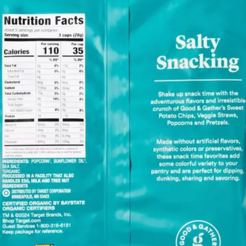 Good & Gather Organic Sea Salt Popcorn, 5oz
