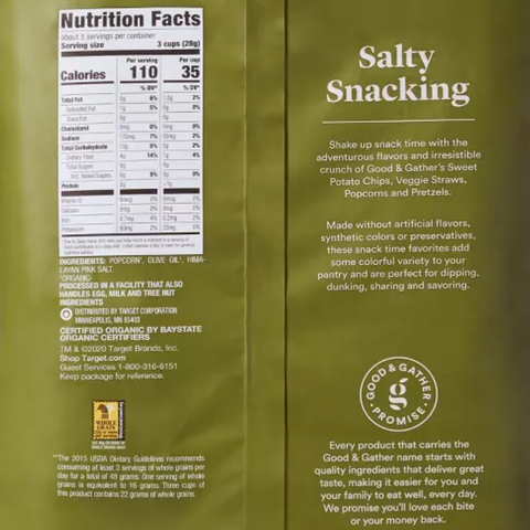 Good & Gather Organic Olive Oil & Himalayan Salt Popcorn, 5oz