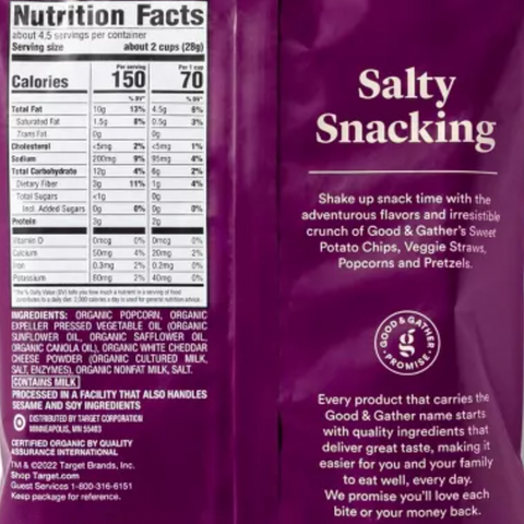 Good & Gather Organic White Cheddar Popcorn, 4.5oz