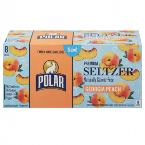 Polar Georgia Peach Seltzer Water, 12 fl oz, 8 Count