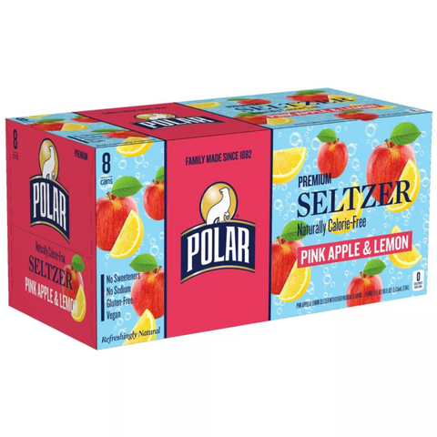 Polar Pink Apple and Lemon Seltzer Water, 12 fl oz, 8 Count