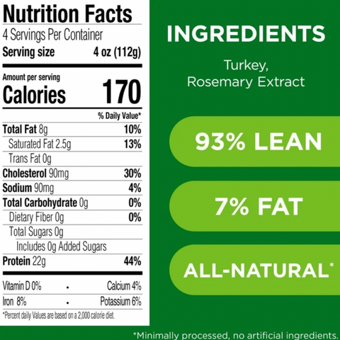 JENNIE-O Fresh Lean Ground Turkey, Fresh Meat, 93% Lean/7% Fat, 16 oz.