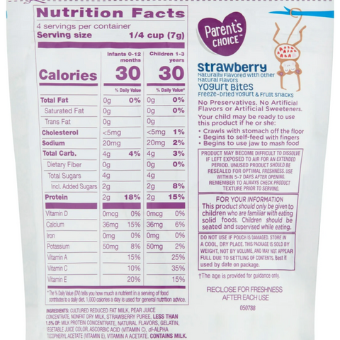 Parent's Choice Strawberry Yogurt Bites, Baby Food Stage 3 Toddler Snack, 1 oz