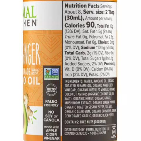 Primal Kitchen Sesame Ginger Vinaigrette with Avocado Oil, 8fl oz