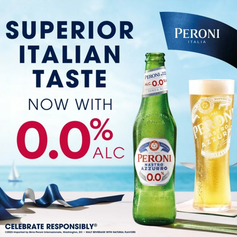 Peroni Nastro Azzurro 0.0 Non-Alcoholic Italian Lager Beer, 6 Pack, 330 ml