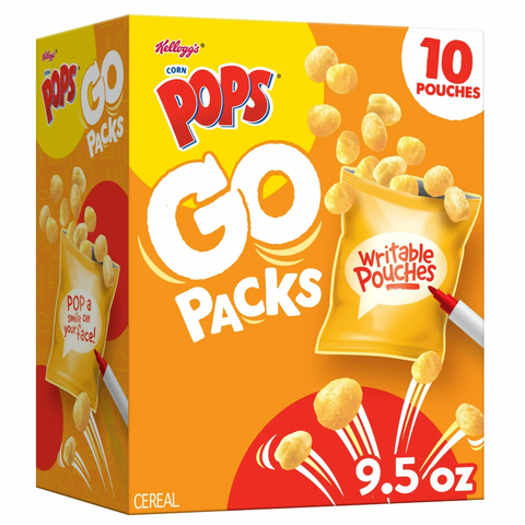 Kellogg's Corn Pops Go Packs Cereal, Lunch Snacks, Original, 9.5oz, 10 Ct