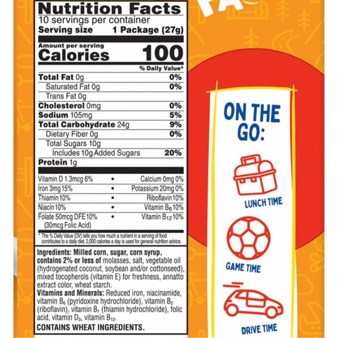 Kellogg's Corn Pops Go Packs Cereal, Lunch Snacks, Original, 9.5oz, 10 Ct