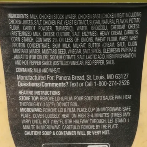 Panera Bread Broccoli Cheddar Soup, 16 oz