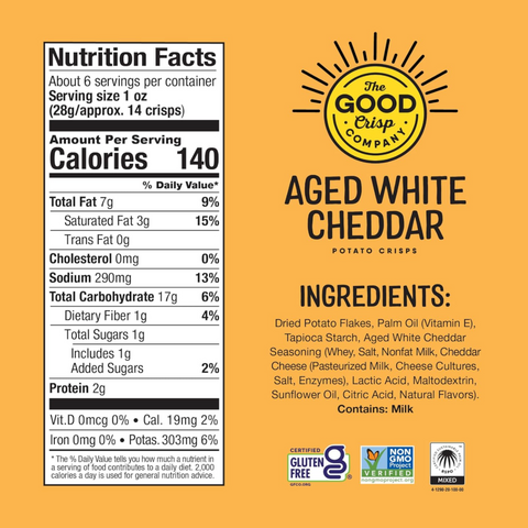 The Good Crisp Potato Chips, Aged White Cheddar, 5.6 oz