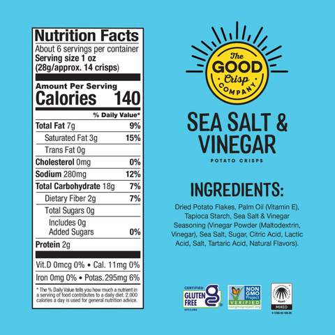 The Good Crisp Potato Chips, Sea Salt & Vinegar, 5.6 oz