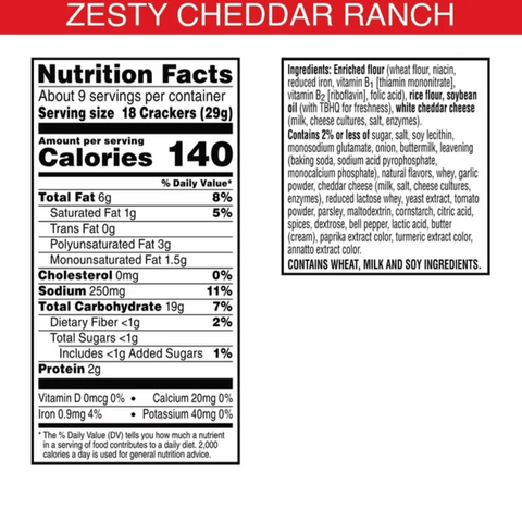 Cheez-It Grooves Zesty Cheddar Ranch Cheese Crackers, 9 oz
