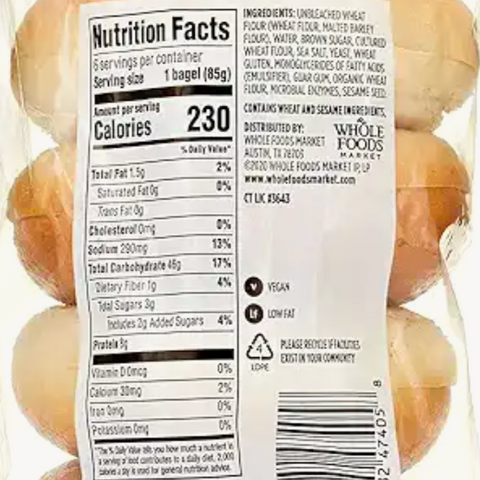 365 Plain Bagels, 18 oz, 6 Count