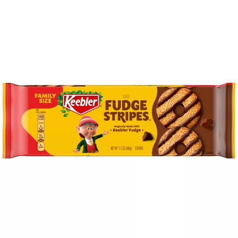 Keebler Fudge Stripes, Shortbread Cookies Coated in Keebler Fudge, Family Size, 17.3 oz