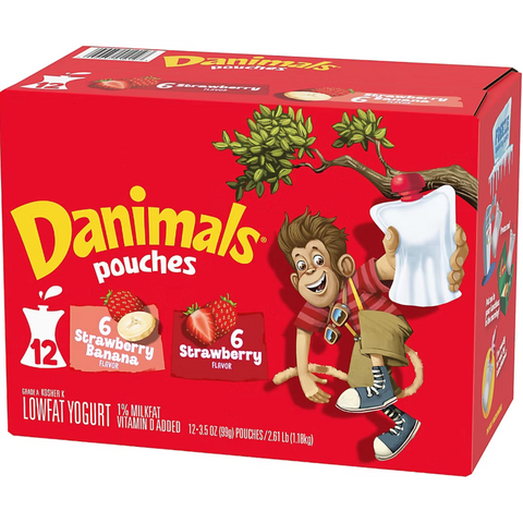 Danimals Pouches Strawberry & Strawberry-Banana Variety Pack, 12 Count