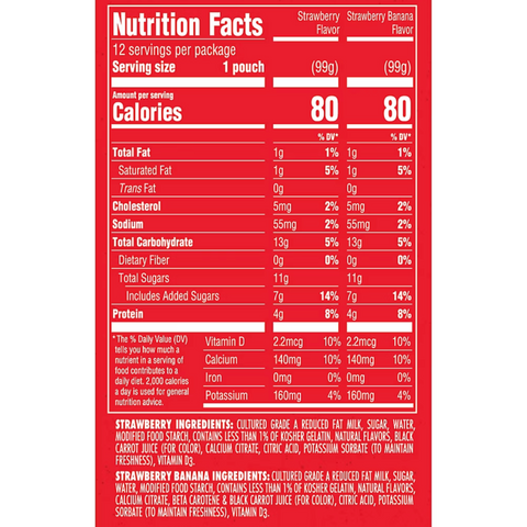 Danimals Pouches Strawberry & Strawberry-Banana Variety Pack, 12 Count