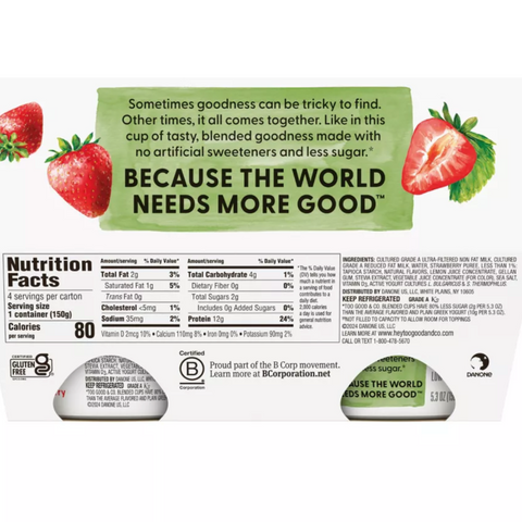 Too Good & Co. Strawberry Greek Yogurt, 5.3 oz, 4 Count