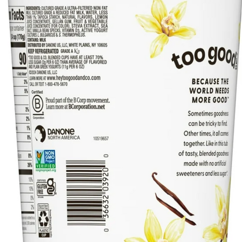 Too Good & Co. Low Fat Lower Sugar Vanilla Greek Yogurt, 32oz