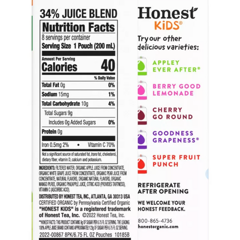 Honest Kids Organic Twisted Tropical Tango Pouches, 6.75 fl oz. 8 Count