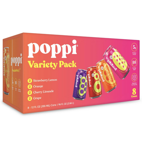 Poppi Prebiotic Soda, Variety Pack, 12 oz, 8 Count