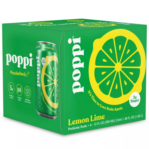 Poppi Lemon Lime Prebiotic Soda, 12 fl oz, 4 Count