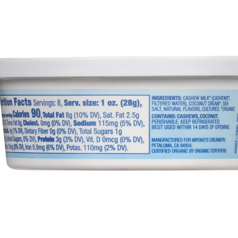 Miyoko's Creamery Classic Plain Organic Cultured Vegan Cream Cheese, 8oz