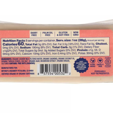 Miyoko's Creamery Organic Cashew Milk Mozzarella Cheese, 8oz