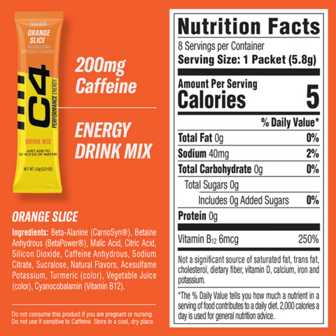 C4 Performance Energy Powder Mix Orange Slice, 8 Count