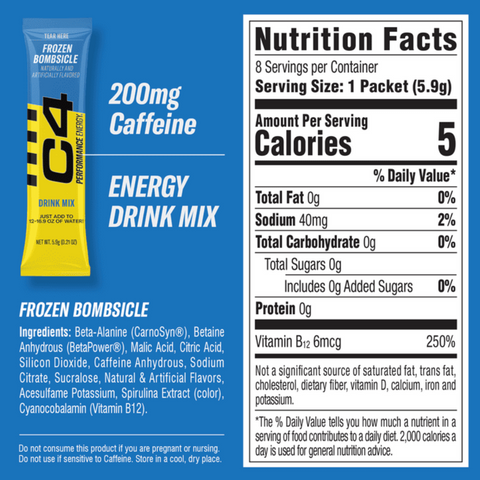 C4 Performance Energy Powder Mix Frozen Bombsicle, 8 Count