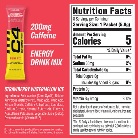 C4 Performance Energy Powder Mix Strawberry Watermelon Ice, 8 Count