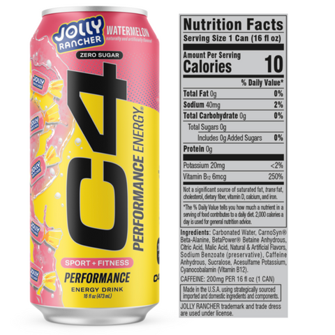 C4 Performance Energy Drink, Jolly Rancher Watermelon, 16oz
