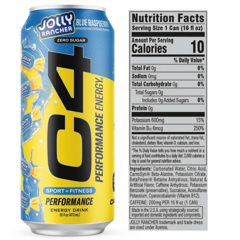 C4 Performance Energy Drink, Jolly Rancher Blue Raspberry, 16oz