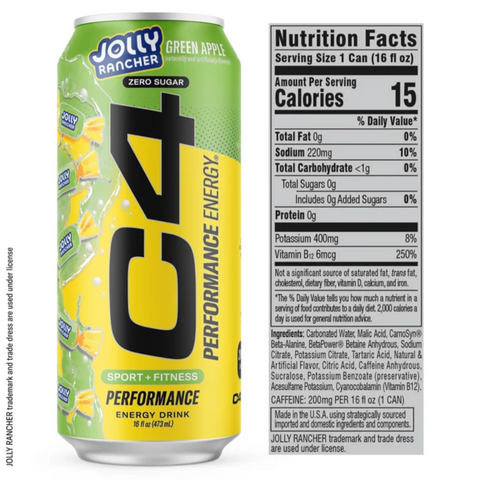 C4 Performance Energy Drink, Jolly Rancher Green Apple, 16oz