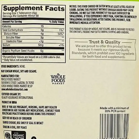 365 Organic Psyllium Husk, 12 oz