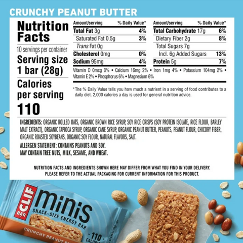 CLIF BAR Minis Crunchy Peanut Butter Flavor Snack-Size Energy Bars, 10 Ct