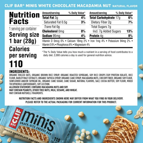 CLIF BAR Minis White Chocolate Macadamia Nut Flavor Snack-Size Energy Bars, 20 Ct