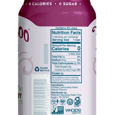 Waterloo Sparkling Water, Black Cherry, 12 fl oz, 8 Count