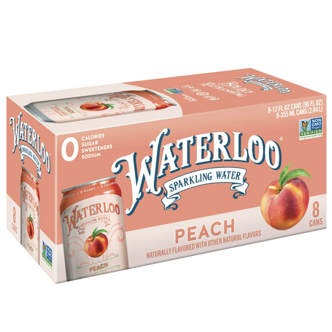 Waterloo Sparkling Water, Peach, 12 fl oz, 8 Count