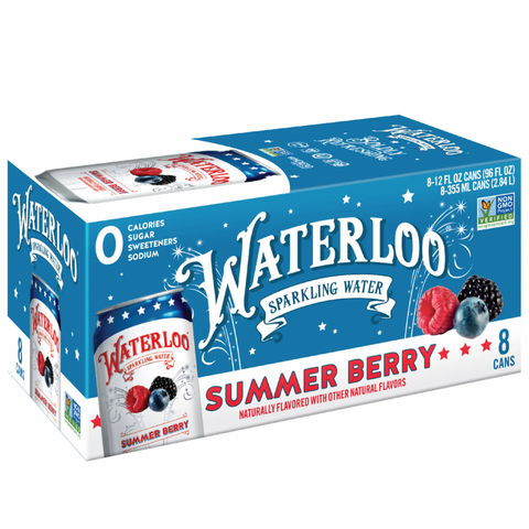 Waterloo Sparkling Water, Summer Berry, 12 fl oz, 8 Count
