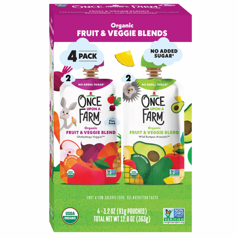 Once Upon a Farm Organic Snack OhMyMega Veggie & Wild Rumpus Avocado, 3.2 oz, 4 Ct