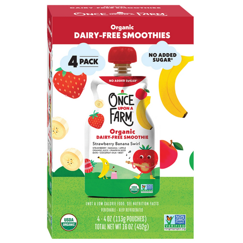 Once Upon a Farm Organic Strawberry Banana Swirl Dairy-Free Smoothie, 3.2 oz, 4 Ct