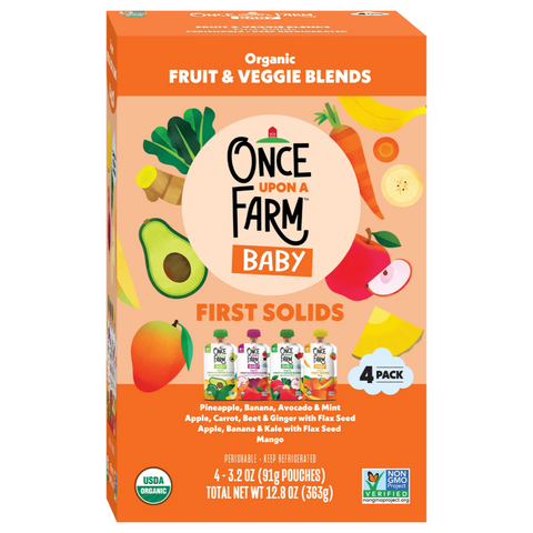 Once Upon a Farm Organic Baby Food Fruit & Veggie Blends Starting Solids Variety Pack, 4 Ct