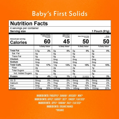 Once Upon a Farm Organic Baby Food Fruit & Veggie Blends Starting Solids Variety Pack, 4 Ct