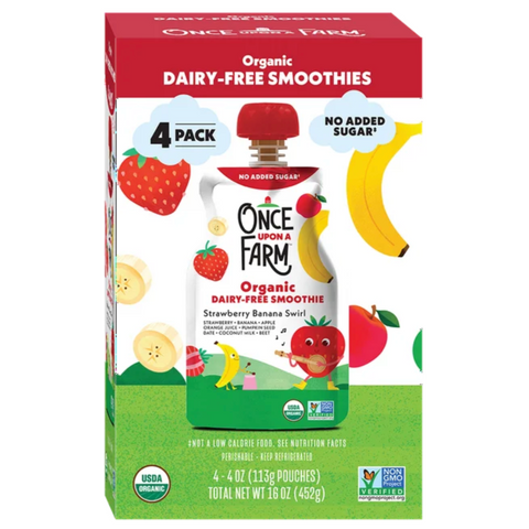 Once Upon a Farm Strawberry Banana Swirl Organic Dairy-Free Kids' Smoothie, 4oz, 4 Count
