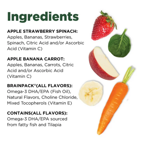 Brain Squeezers Fruit & Veggie Pouches, No Added Sugar, Variety Pack, 3.2 oz, 10 Ct