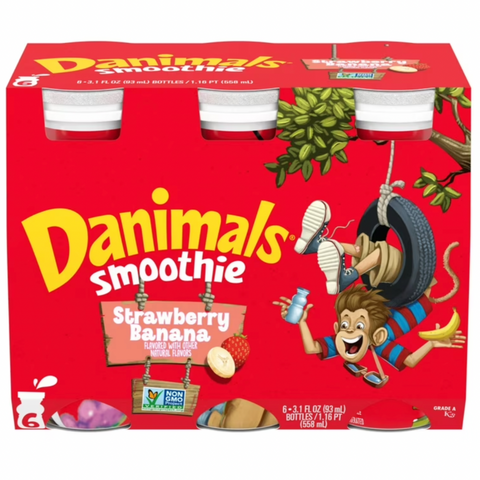 Danimals Strawberry Banana Smoothies, 3.1 Oz. Bottles, 6 Count