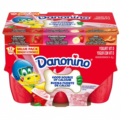 Dannon Danonino Variety Pack Strawberry, Strawberry Banana, Peach Yogurt, 1.76 Oz, 12 Ct