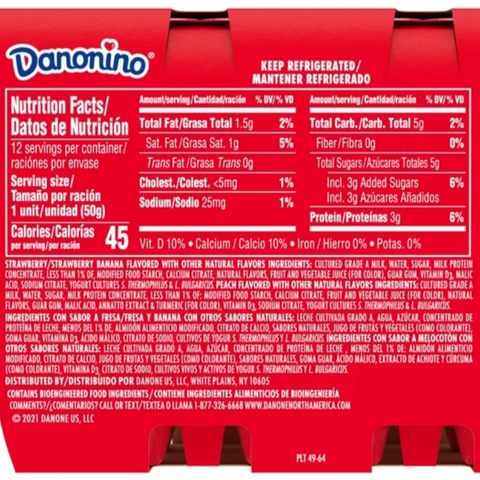 Dannon Danonino Variety Pack Strawberry, Strawberry Banana, Peach Yogurt, 1.76 Oz, 12 Ct