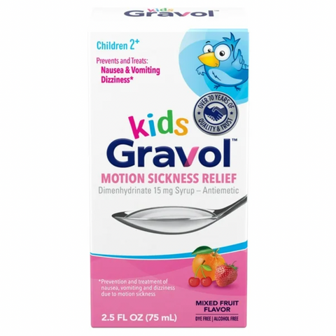 Gravol Kids Motion Sickness Relief and Nausea Prevention, Mixed Fruit Flavor Liquid, 2.5 fl oz