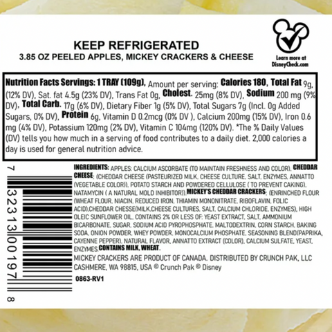 Disney Foodles Snack Pack with Fresh Sliced Peeled Apples, Crackers & Cheese, 3.85oz