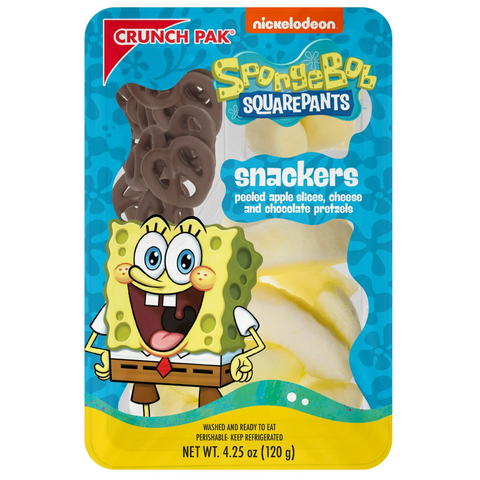 Crunch Pak SpongeBob Snacker with Fresh Sliced Apples, Cheese & Chocolate Pretzels, 4.25 oz
